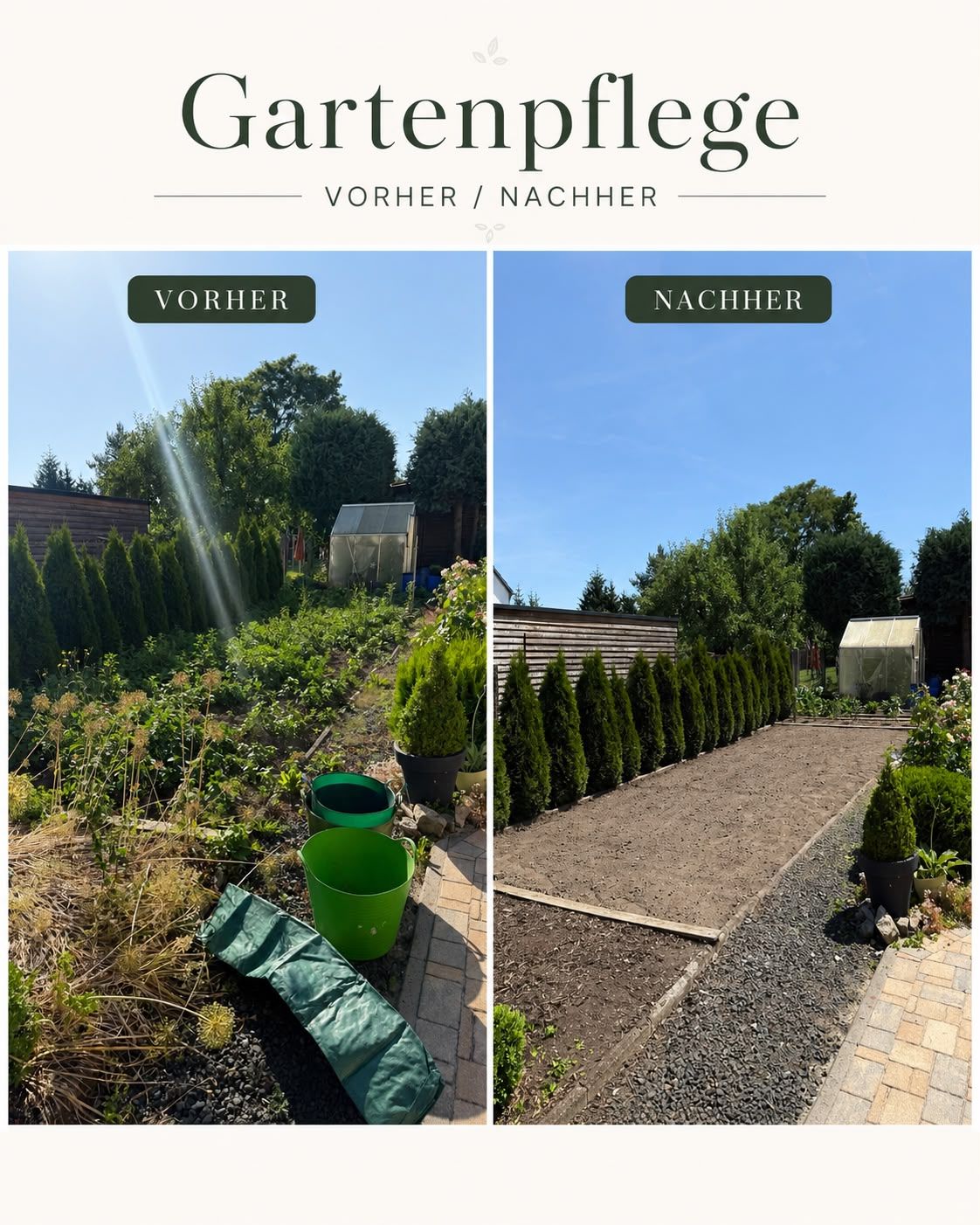 Gartenpflege vorher und nachher